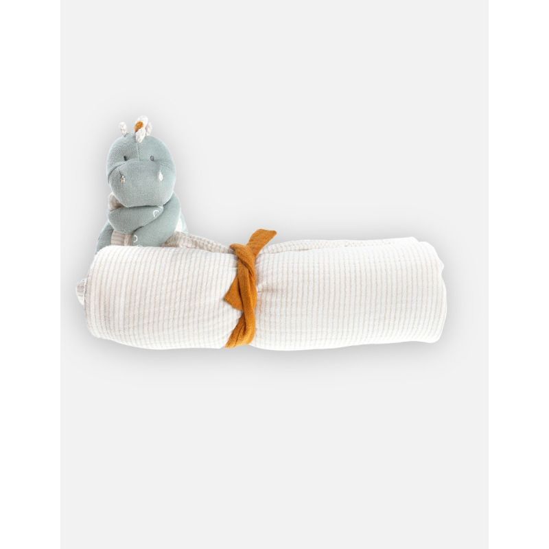  - tiga stegi et ops - couverture mousseline coton dinosaure vert 50 x 50 cm 